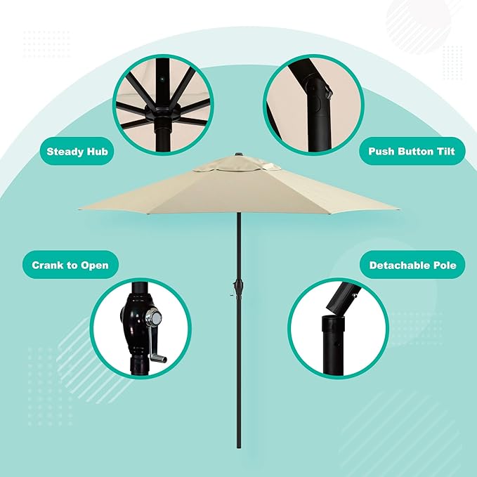 Sunline 9 ft Patio Umbrella with Crank & Push Button Tilt, Outdoor Market Umbrella with UV Protection & Wind Vent, Metal Frame for Deck, Pool & Table, Taupe