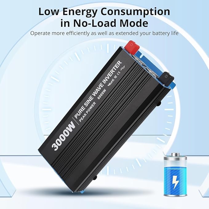 Power Inverter 3000 Watt Pure Sine Wave 24V DC to 110V/120V AC 6000W Peak Converter for Family RV Off Grid Solar System with 2 AC Outlets LCD Display Remote Control and 2.4A USB Charging Port