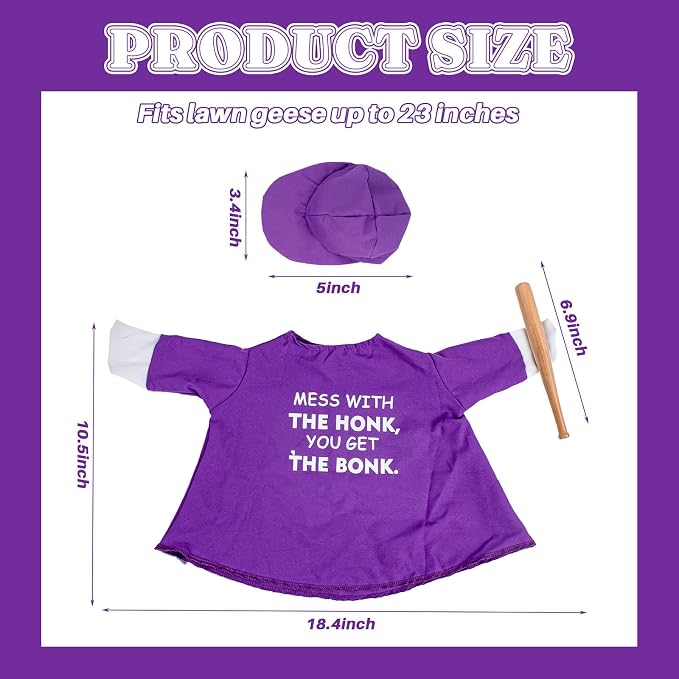CAMDUCK Funny Porch Goose Outfit for 23 Inch Goose Statue, Mess with The Honk You Get The Bonk Goose Clothes, Decorative Lawn Geese Costume Clothing for Outdoor Decor (Purple)