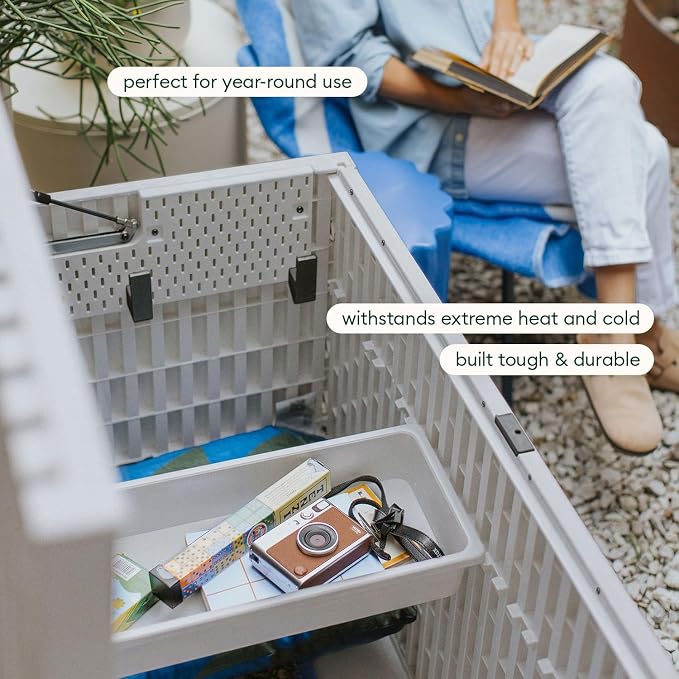 Veradek Everything Deck Box 120 Gallon | Lockable Storage Box and Organization for Patio Furniture, Outdoor Cushions, Throw Pillows, and Garden Tools