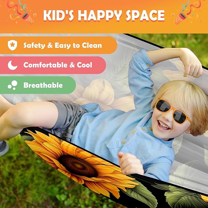 Hammock Double & Single Portable Hammocks with Storage Bag Travel Camping Beach Hiking Backpacking Patio Backyard-Indoor Outdoor Gear Sunflower (2)