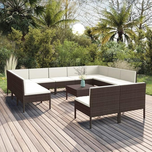 12 Piece Patio Lounge Set with Cushions,Patio Sofa,Outdoor Daybed,Outdoor Furniture Sets,Patio Seating,Patio Conversation Sets,Modern Set,Patio Furniture Set,Front Porch FurniturePoly Rattan Brown