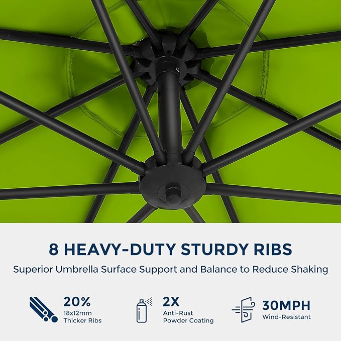 HOMSHADE 10ft Offset Patio Umbrella with Base Included, Cantilever Offset Hanging Patio Outdoor Market Umbrella UPF50+ UV Protection with Easy Tilt and Crank for Pool Deck and Garden(Apple Green)