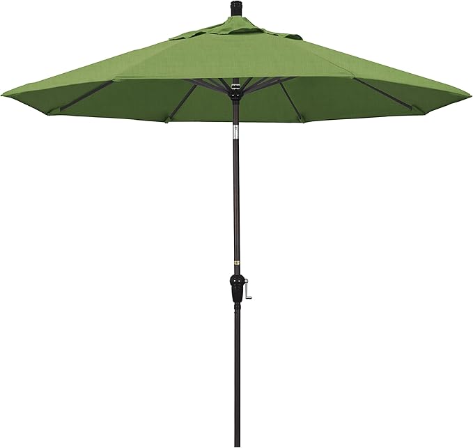 California Umbrella 9' Round Aluminum Market Umbrella, Crank Lift, Auto Tilt, Bronze Pole, Sunbrella Spectrum Cilantro