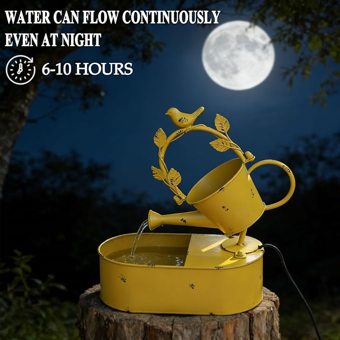 Metal Solar Water Fountain with Backup Battery,Solar Powered Water Fountain Outdoor,Solar Fountain Bird Bath for Garden, Patio & Yard Decor,Working at Night for at Least 6 Hours