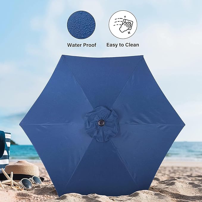 Simple Deluxe 2 Pack 9FT Outdoor Patio Umbrella Table Market Umbrella with Push Button Tilt and Crank, 8 Sturdy Ribs, UV Protection Waterproof for Garden, Lawn, Deck, Backyard, Pool, Blue