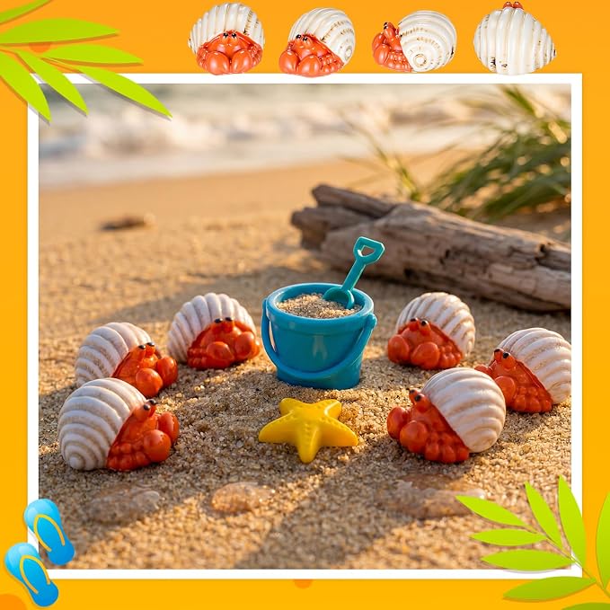 Geelin 50 Pcs Mini Hermit Crab Figurines Tiny Resin Sea Animal Realistic Ornament Decor for Fairy Gardens, Miniature Terrariums, Beach Theme Party Decorations, DIY Crafts