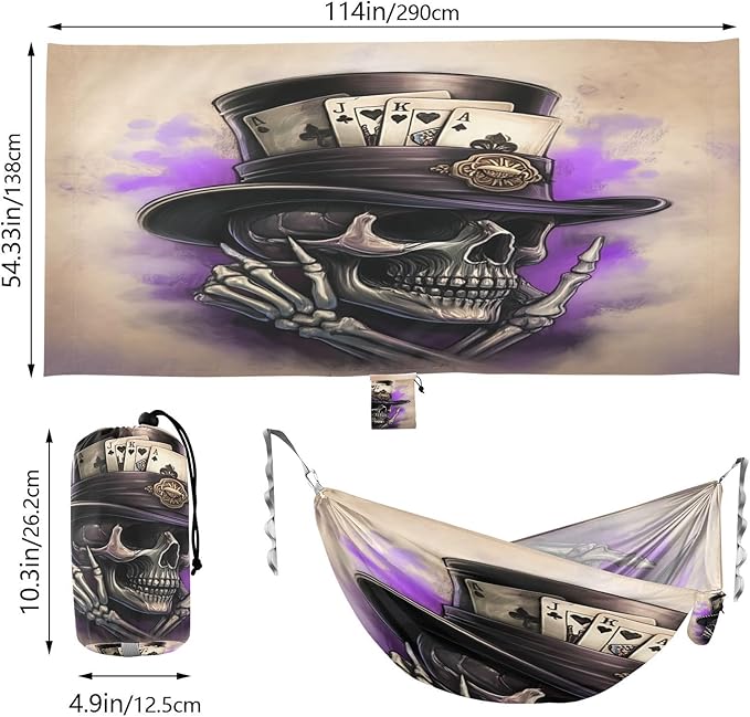 Hammocks for Outside Black Skull Camping Hammock Portable Hammocks with Tree Straps and Carry Bag Camping Accessories for Hiking Beach Outdoor