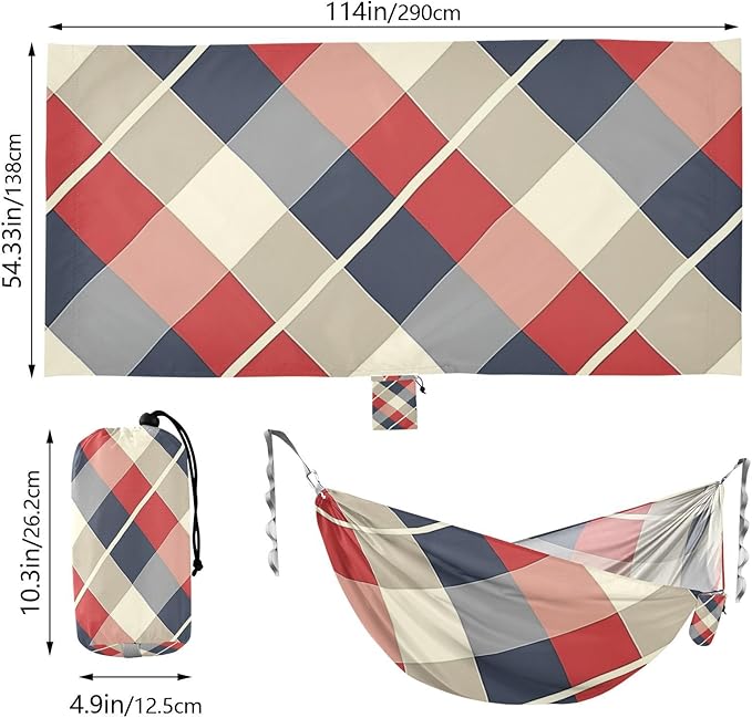 Red Blue and White Plaid Pattern 330lb Capacity Outdoor Hammocks with Portabl Carry Bag Fabric Hammock for Indoor Outdoor Patio amacas para patios con Base de adultos