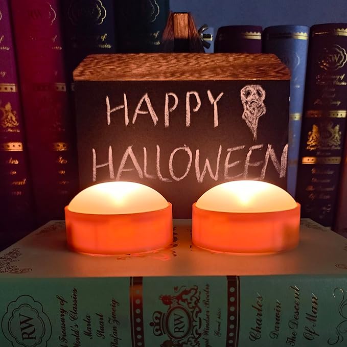2 PCS Halloween Pumpkin Lights with Remote and Timer Battery Operated LED Bright Flickering Flameless Candle Set Bulk for Jack-O-Lantern Décor Halloween Party Home Spooky Decorations, Orange Color