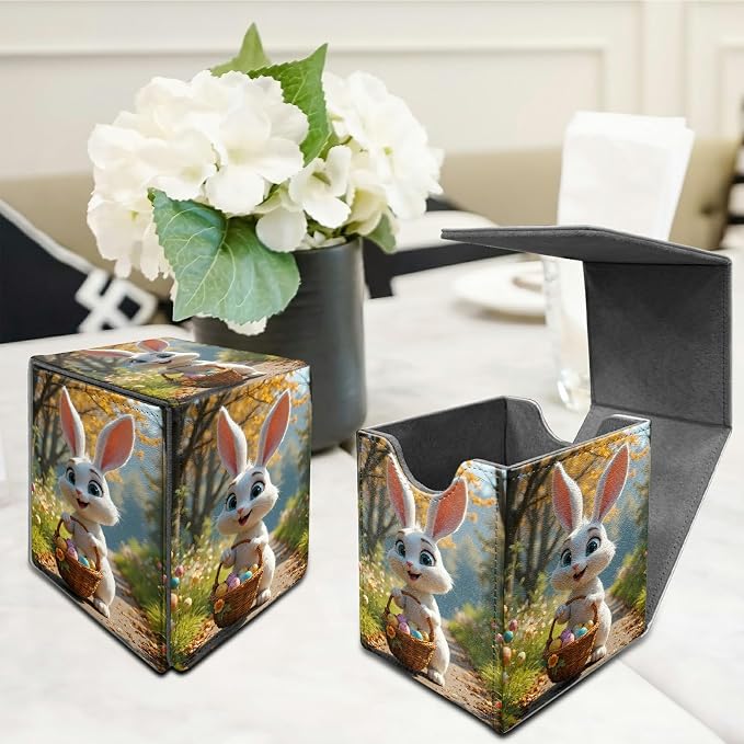 Bunter Osterhase Card Deck Box for MTG, Personalized Card Storage Case Fits 120+ Sleeved Cards, Premium Leather TCG Box with Strong Magnetic Closure for Magic, CCG, PTCG, Baseball Cards