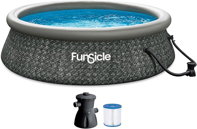 Funsicle Quickset Designer 10' x 30" Round Above Ground Swimming Pool, with FiltraBoost 400 GPH Filter Pump, Type I Filter Cartridge & Repair Patch, Dark Herringbone