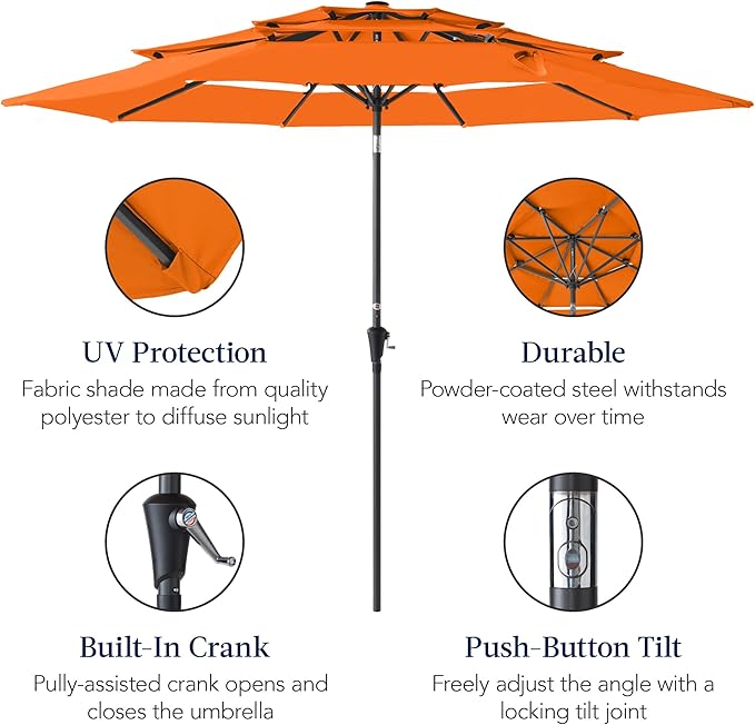 Best Choice Products 10ft 3-Tier Market Patio Umbrella, Outdoor Sun Shade with Tilt, Crank Lift, 8 Ribs for Backyard, Deck, Poolside