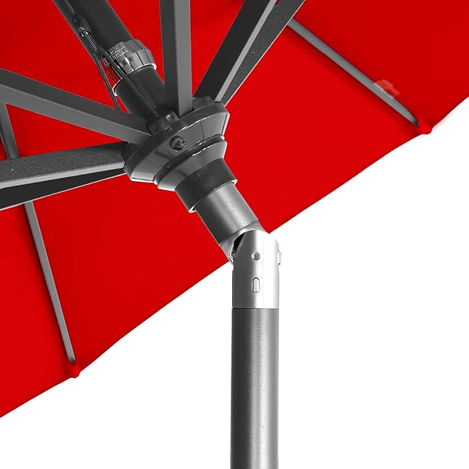 California Umbrella 12-Year-Non-Fading, 9Ft Premium Sunbrella Patio Umbrella, Hand-Crank, Button-Tilt, Gray Frame, Jockey Red Fabric