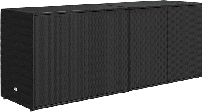 Benjara Elix Outdoor Storage Cabinet Chest- 78" Wide Black Rattan- Brown