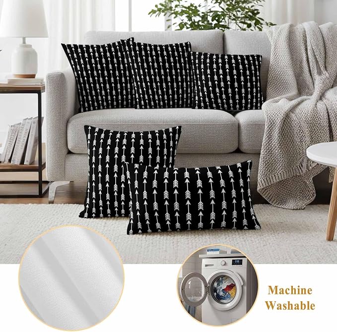 Arrow Outdoor Pillow Covers 24"x24" Set of 2, Abstract Rustic Western Tribal Geometric Arrow Black Waterproof Throw Pillow Covers for Patio Furniture, Decorative Cushion Covers for Porch