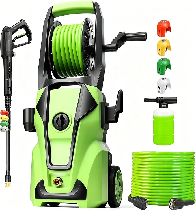 Pressure Washer 5000PSI Adjustable Pressure with 33FT Hose, 4 Nozzle, Power Washer for Home Cars Driveways, Green