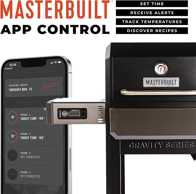 Masterbuilt® Gravity Series® 1050 Smoker Grill - Digital Charcoal Combo Grill with Free App, 1,050 Cooking Square Inches in Black, Model MB20041220