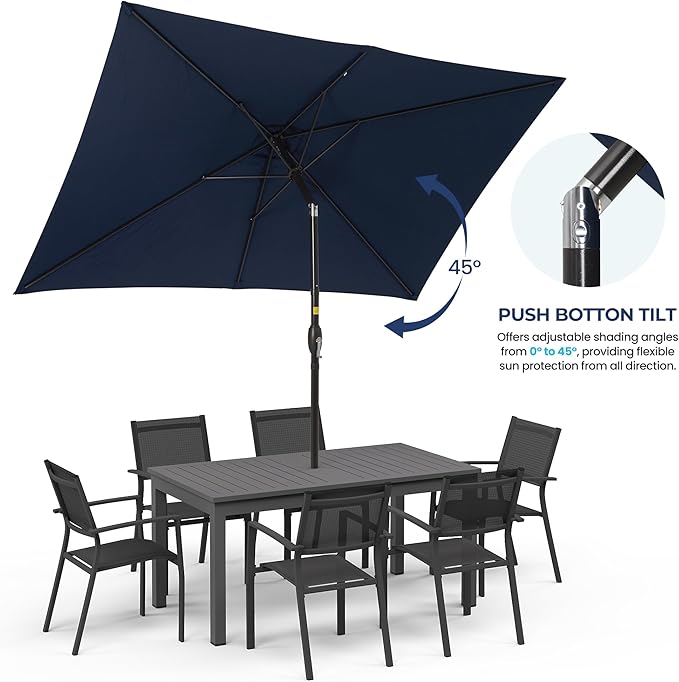 Kiss the Water 6.5' x 10' Patio Umbrella, Rectangular Outdoor Umbrella, Metal Pole Pool Umbrella with Crank and Push Button Tilt, Large Patio Umbrella with Polyester Canopy