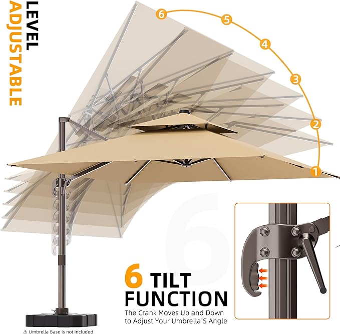 10' X 13' Outdoor Patio Umbrella Large Rectangle Cantilever Umbrella with Base Included, Heavy Duty 360°Rotation Offset Umbrella for Garden Deck Pool Patio,Brown