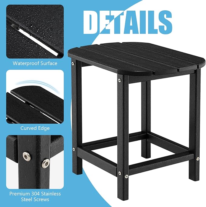 Giantex Side Table Outdoor Small Patio Table 18” Adirondack Table, Weather Resistant End Tables, Outside Square Tea Table for Patio, Backyard, Poolside, Garden, Balcony (1, Black)