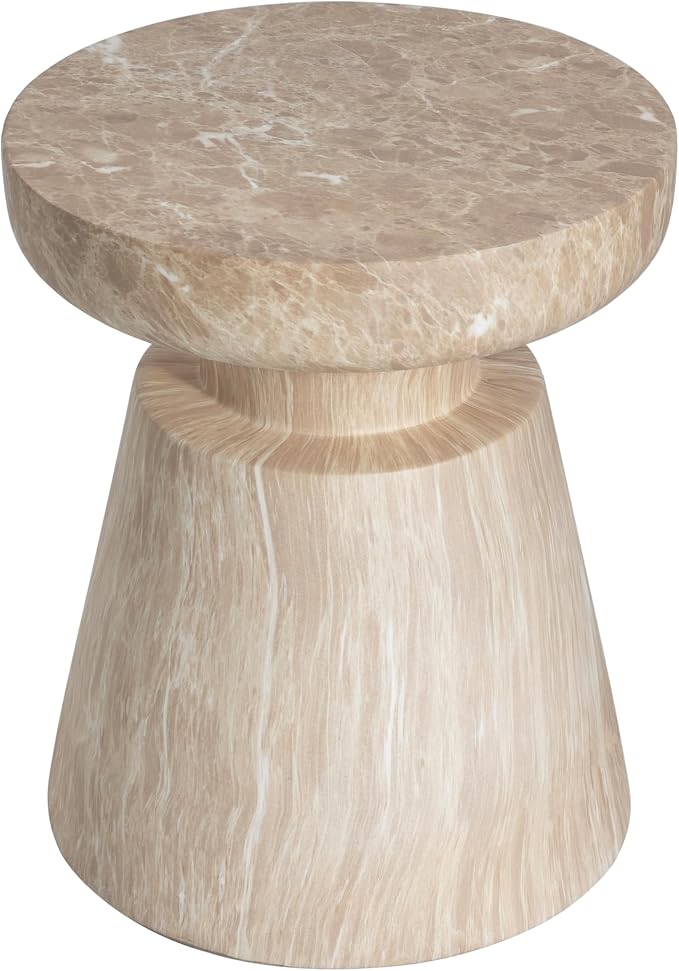 Outdoor Side Table Faux Marble End Table Faux Stone Side Tables Travertine Small Coffee Tables for Indoor Outdoor, Garden Stool Plant Stand for Porch, Backyard Patio, 15"*15"*18"-Hourglass,Beige