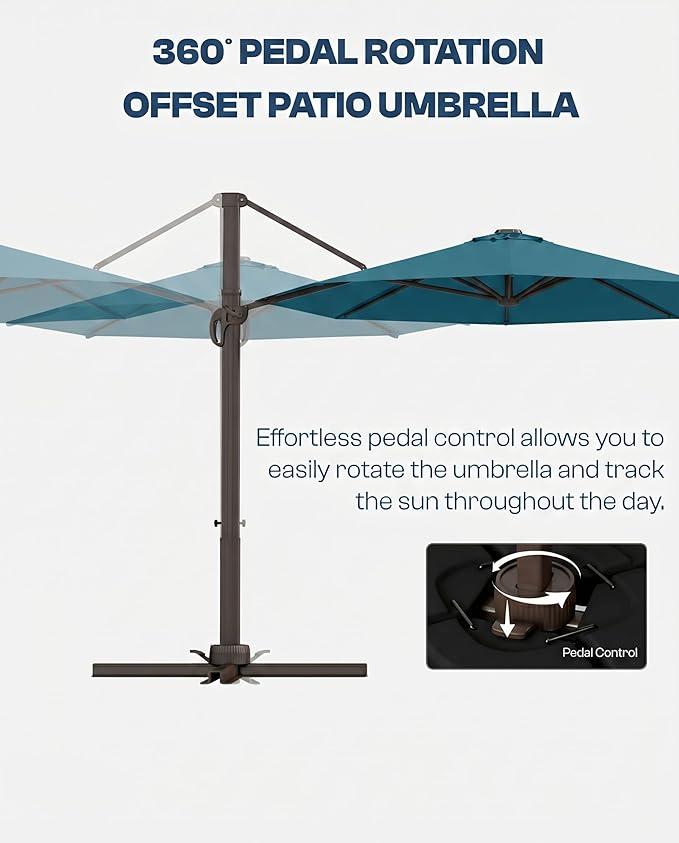 11 FT Round Cantilever Umbrella,Easy Tilt, Fade Resistant & 360° Rotation, Offset for Pool Deck Backyard Patiolake blue (Base not Included)