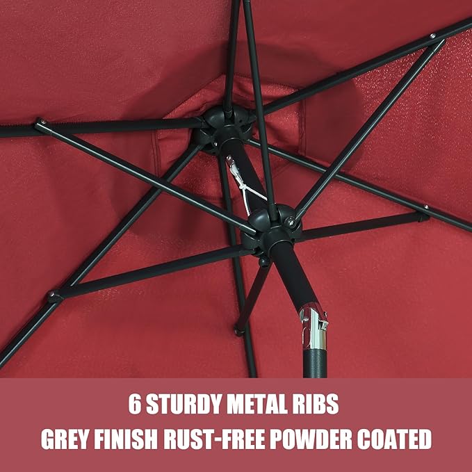 GDY 7.5ft Patio Umbrella Outdoor Umbrella with Tilt, Crank and Umbrella Weighted Base, for Yard/Outdoor/Wedding Parties and Events (Red)