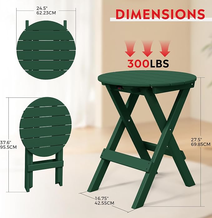 Costaelm Outdoor Bistro Table, Patio Round Portable Folding Bar Height Table Tall Balcony Pub Small High Top for Front Porch Deck, Backyard, Garden, Dark Green