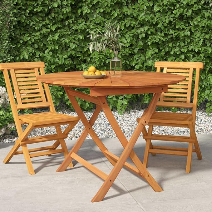 Solid Teak Wood Folding Garden Table Round Patio Furniture 4 Person Outdoor Dining Set