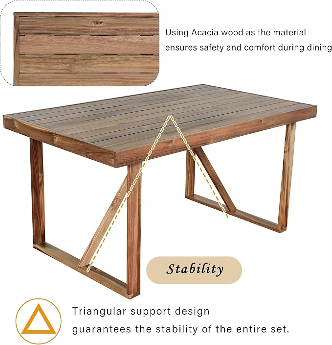 Acacia Wood Outdoor Table and Chair Set, Suitable for Patio, Balcony (Natural Wood#032)