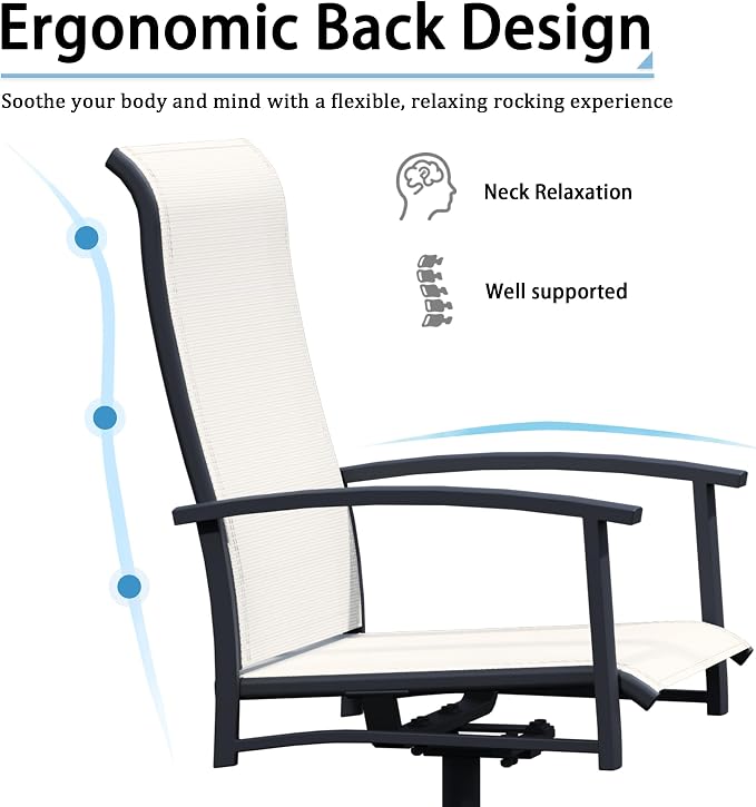 Outdoor Swivel Rocker Dining Chair Set of 2, All Weather Patio Dining Chair with Textilene High Back and Metal Frame, Backyard, Lawn Garden and Deck Porch Patio Furniture Set