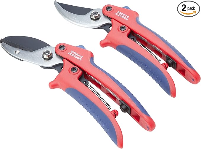 Spear & Jackson CUTTINGSET2 Bypass & Anvil Secateurs Set, Red