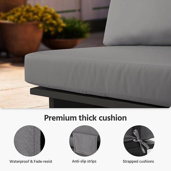 LAUSAINT HOME 8 Pieces Patio Furniture Set, Outdoor Metal Frame Patio Conversation Sets with Coffee Table & Thick Cushions for Garden, Poolside, Backyard(Grey)