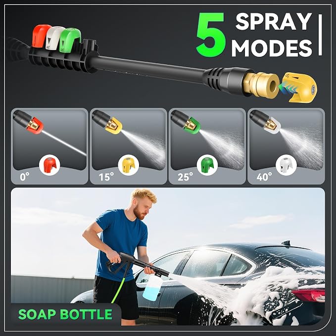 Electric Pressure Washer, 5000 PSI 4.0 GPM Heavy Duty Power Washer, with 4 Nozzles,Foam Cannon,33FT Hose Reel and 500ml Soap Bottle for Home/Cars(Grass)