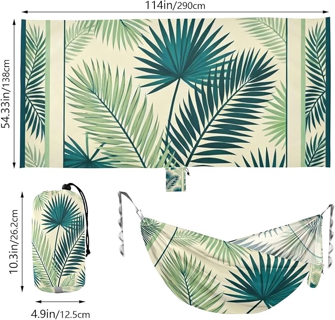 Tropical Palm Leaves Outdoor Hammock with Tree Straps for Outside Patio Garden