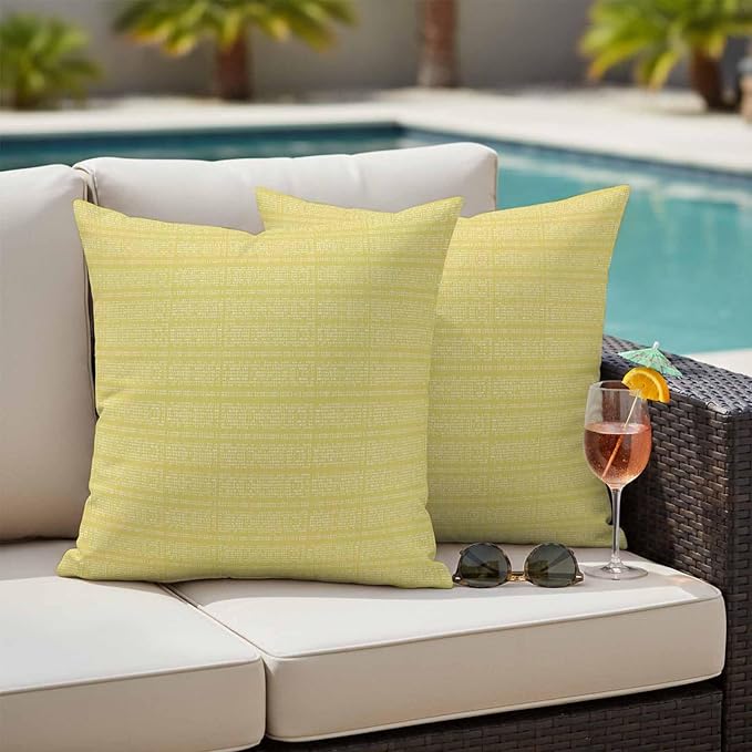 Outdoor Waterproof Throw Pillow Covers Set of 2 Yellow Stripes Grain Pillowcases 26x26 Inches Solid Color Decorative Pillows Cushion Case Patio Pillows for Couch Bed Chair Garden