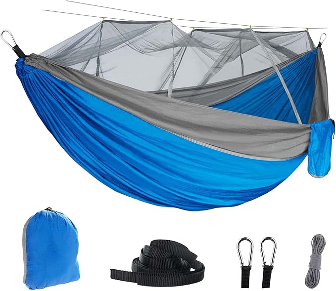 Hammocks for Camping with Cover, Portable Hammock for Trees, Double Hammock with Mosquito Net Double, Hammocks for Outside 2 Person, for Beach, Backyard, Patio