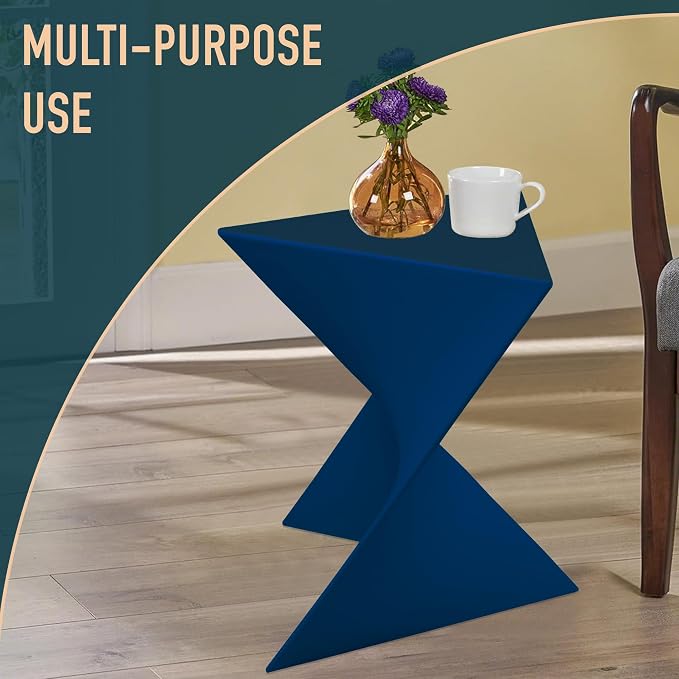 LeisureMod 15.75" Triangular Side Table, Stackable Plastic Accent End Table for Indoor & Outdoor Use, Weather-Resistant Modern Patio & Living Room Table, Set of 4, Navy Blue