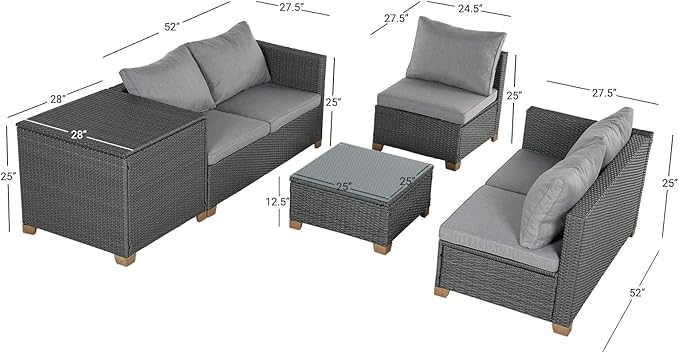 Grand patio Wicker Handrest Box for Multi-Style Patio Furniture Set,Modular Sectional Sofa Set for Backyard Garden Poolside(Storage Box, Light Gray)