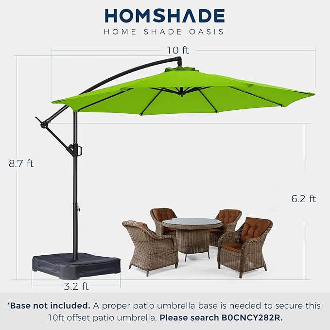 HOMSHADE 10ft Offset Patio Umbrella with Base Included, Cantilever Offset Hanging Patio Outdoor Market Umbrella UPF50+ UV Protection with Easy Tilt and Crank for Pool Deck and Garden(Apple Green)