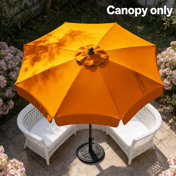 MASTERCANOPY Valance Patio Umbrella 9 ft Replacement Canopy for 8 Ribs-Orange Canopy Only