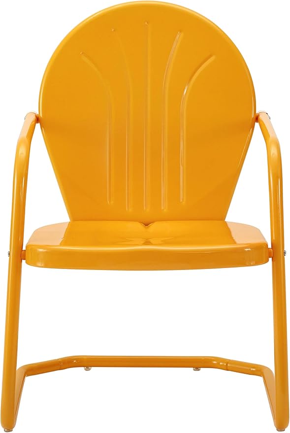 Crosley Furniture Griffith 5-Piece Outdoor Dining Set for 4, Retro Metal Round Patio Table and Chairs, White and Tangerine