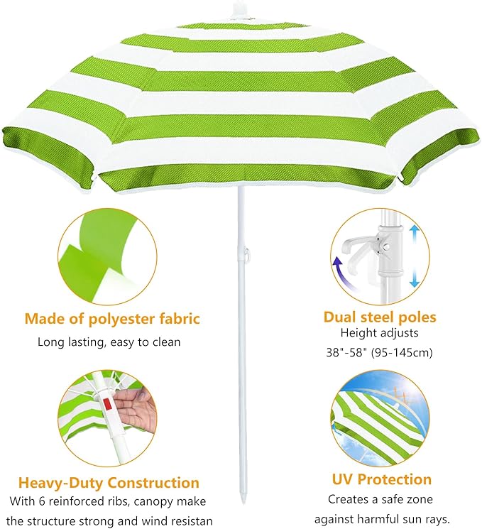 Beach Umbrella for Kids Water Table & Picnic Table Shade, Heavy-Duty Children's Portable Outdoor Umbrella, 47 Inch UV Protection for Sand Play, Camping, Garden and Beach. Green