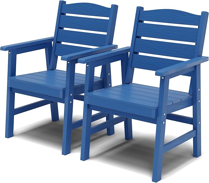 YEFU Outdoor Dining Chairs Set of 2: All-Weather Outdoor Chairs Set of 2 with Wide Seat and Armrests - Heavy-Duty Furniture Set Modern Patio Dining Chair for Outside/Deck/Pool 350lbs Capacity Blue