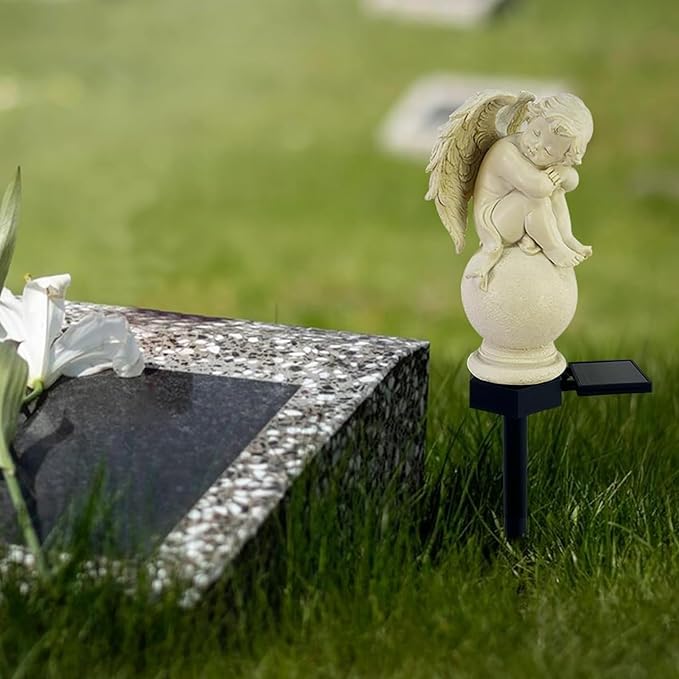for Angel Lights Solar Stake for Garden, Decorative Stake Light Solar Angel Garden Decor, Waterproof Outdoor Figurine Lights, Angel Statues Light fit Cemetery, Grave, Lawn, Patio, Pathway