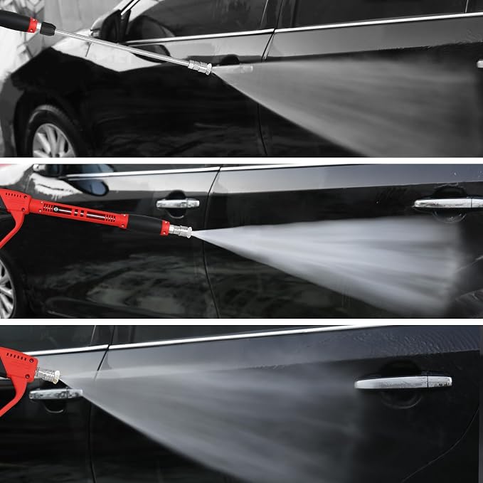Durable Pressure Washer Gun with Replacement Wand, Power Washer Gun with 17 Inch 30 Degree Curved Extension Rod, 5 Spray Nozzle Tips, 47 Inch, 5000 PSI
