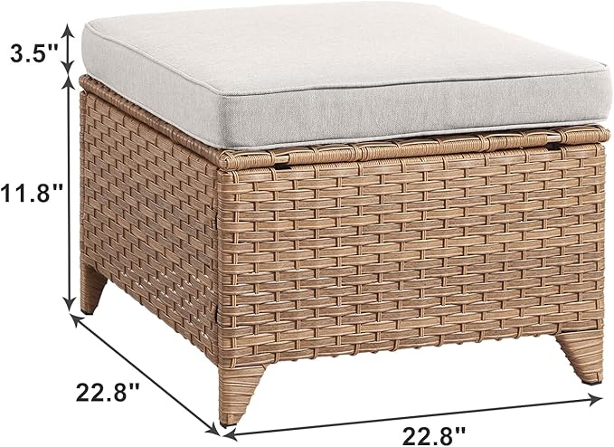 Rilyson Outdoor Ottoman Wicker Patio Ottomans - 2 Piece Footrest Footstools Set Rattan Outdoor Ottomans for Patio with Thick Cushions(Yellow/Beige)