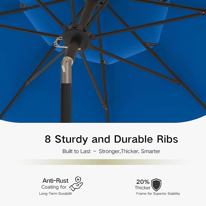Kingdura 9ft 3-Tier Patio Umbrella, Outdoor Table Umbrella with Easy Crank & Tilt, 8 Reinforced Ribs, UV Protection for Deck, Pool, Market, Backyard (Royal blue)