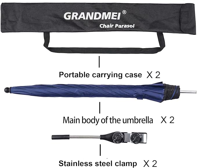 2 Pack Classic 46 Inch D-Blue Portable Umbrellas with Universal Clamp for Patio, Beach, Wheelchair, Golf Carts (Excluding chairs)